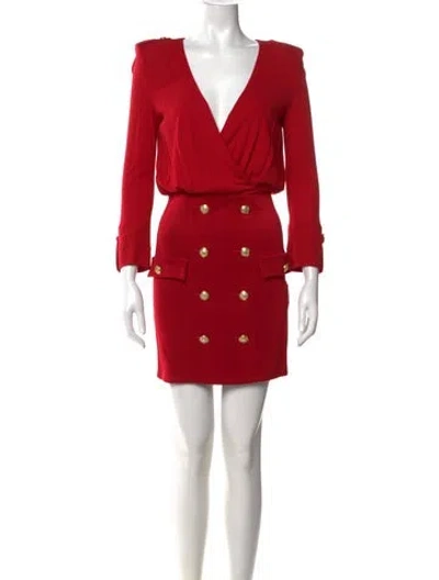 Pre-owned Balmain V-neck Mini Dress In Red