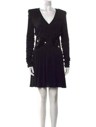 Pre-owned Balmain V-neck Mini Dress W/ Tags In Black