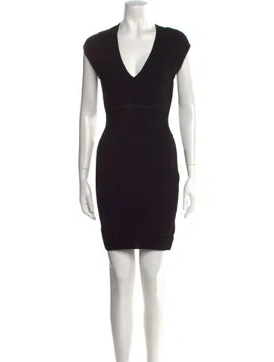 Pre-owned Balmain V-neck Mini Dress W/ Tags In Black