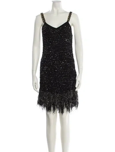 Pre-owned Balmain V-neck Mini Dress W/ Tags In Black
