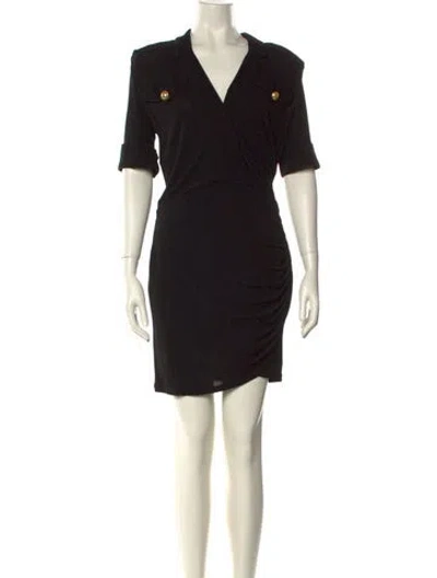 Pre-owned Balmain V-neck Mini Dress W/ Tags In Black