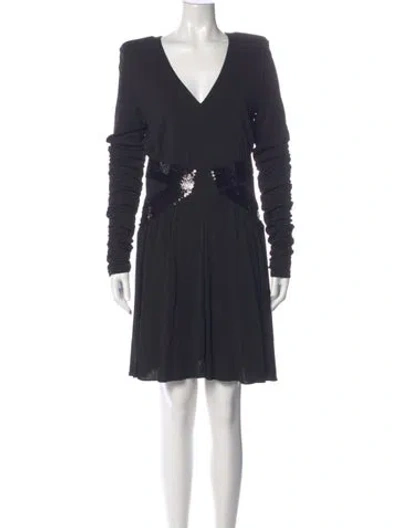 Pre-owned Balmain V-neck Mini Dress W/ Tags In Black