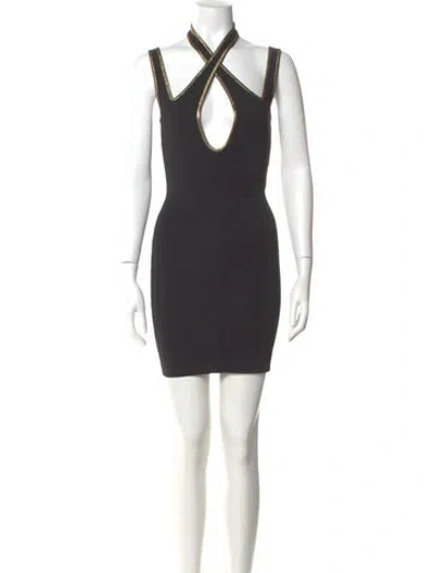 Pre-owned Balmain V-neck Mini Dress W/ Tags In Black