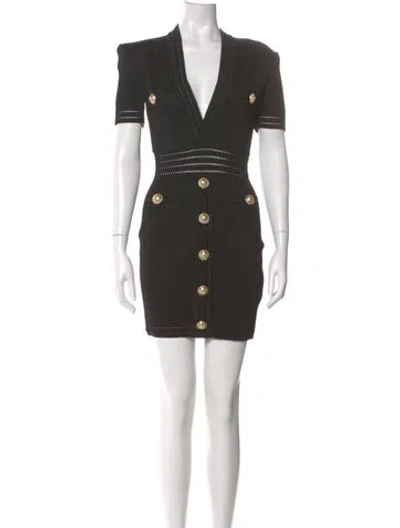 Pre-owned Balmain V-neck Mini Dress W/ Tags In Black