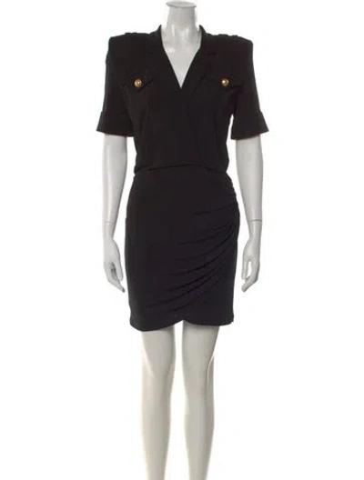 Pre-owned Balmain V-neck Mini Dress W/ Tags In Black