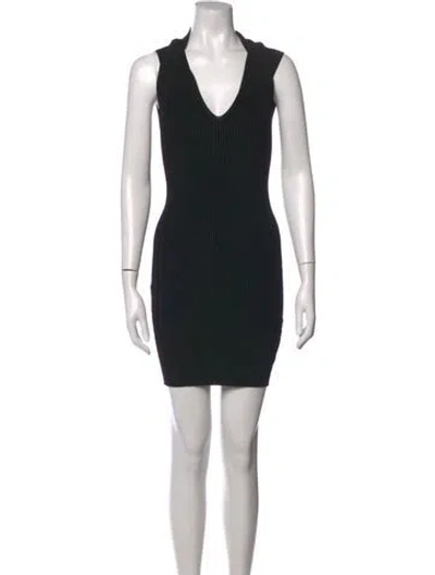 Pre-owned Balmain V-neck Mini Dress W/ Tags In Black