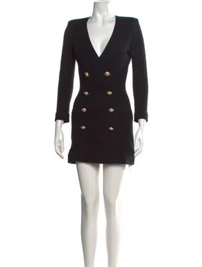 Pre-owned Balmain V-neck Mini Dress W/ Tags In Black