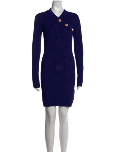 Pre-owned Balmain V-neck Mini Dress W/ Tags In Blue
