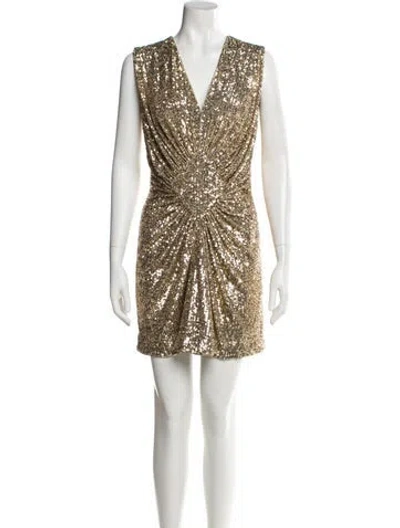 Pre-owned Balmain V-neck Mini Dress W/ Tags In Gold
