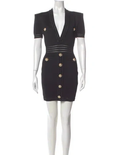 Pre-owned Balmain V-neck Mini Dress W/ Tags In Gray