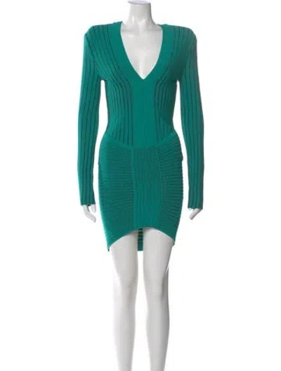 Pre-owned Balmain V-neck Mini Dress W/ Tags In Green