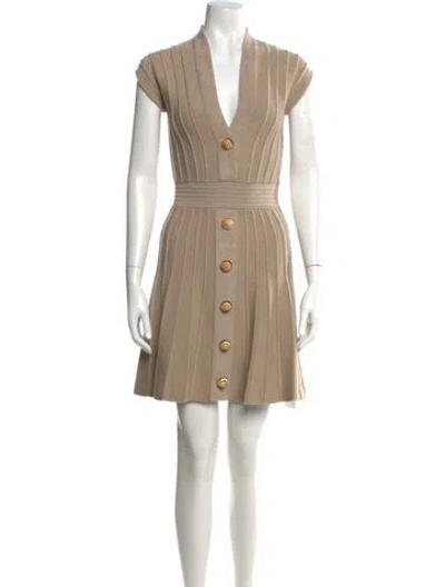Pre-owned Balmain V-neck Mini Dress W/ Tags In Neutral
