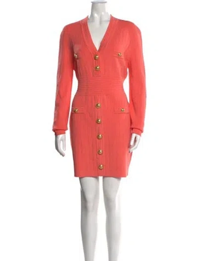 Pre-owned Balmain V-neck Mini Dress W/ Tags In Pink