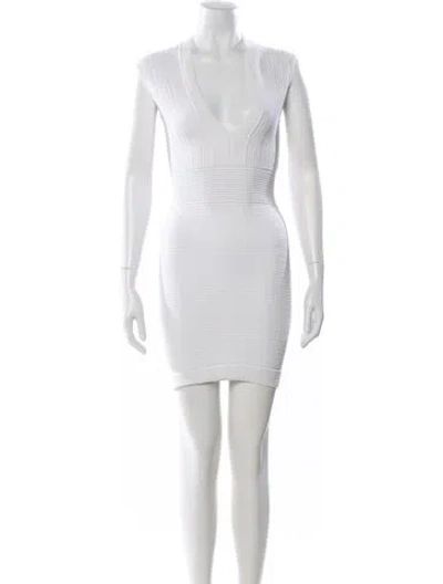 Pre-owned Balmain V-neck Mini Dress In White