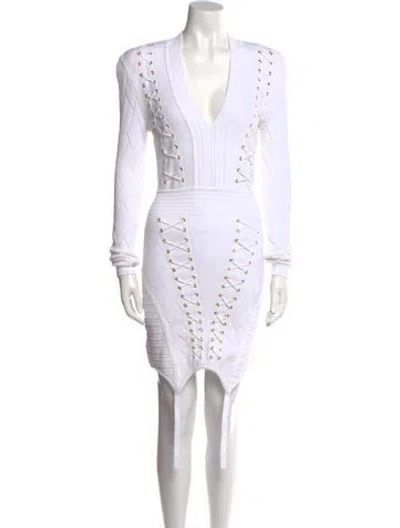 Pre-owned Balmain V-neck Mini Dress In White