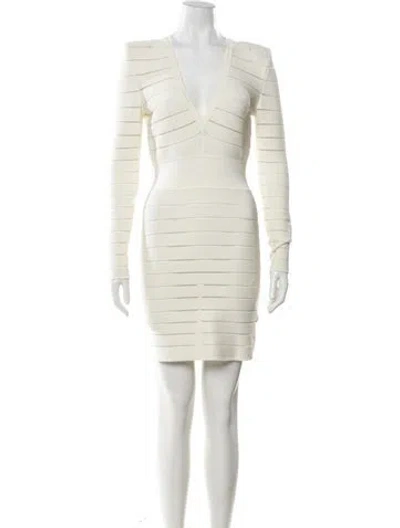 Pre-owned Balmain V-neck Mini Dress In White