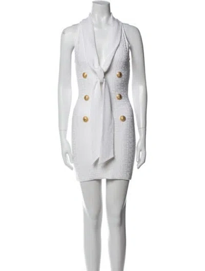 Pre-owned Balmain V-neck Mini Dress In White