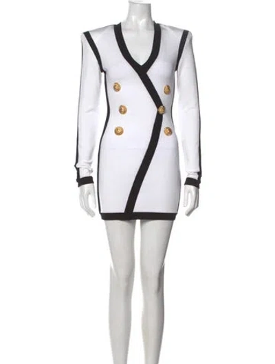 Pre-owned Balmain V-neck Mini Dress In White