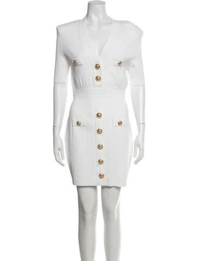Pre-owned Balmain V-neck Mini Dress In White
