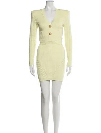 Pre-owned Balmain V-neck Mini Dress In Yellow