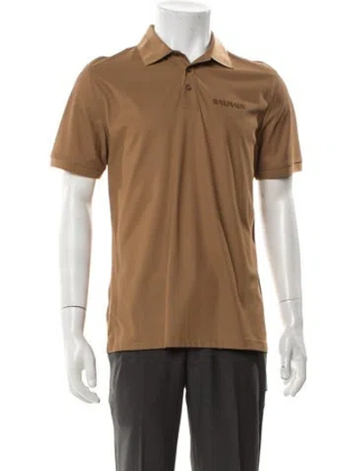 Pre-owned Balmain V-neck Short Sleeve Polo Shirt In Brown