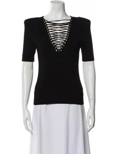 Pre-owned Balmain V-neck Short Sleeve Top In Black
