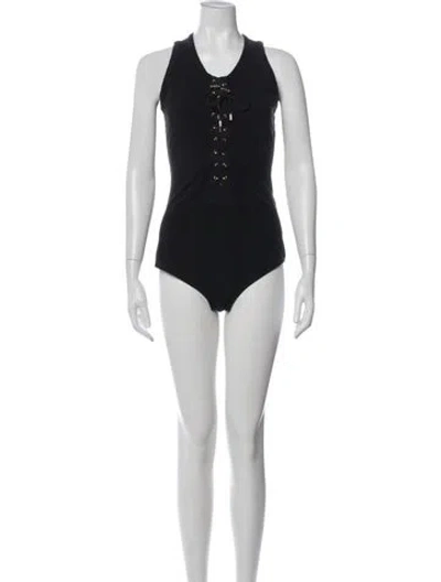 Pre-owned Balmain V-neck Sleeveless Bodysuit In Black