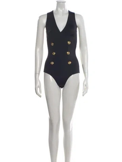 Pre-owned Balmain V-neck Sleeveless Bodysuit In Black