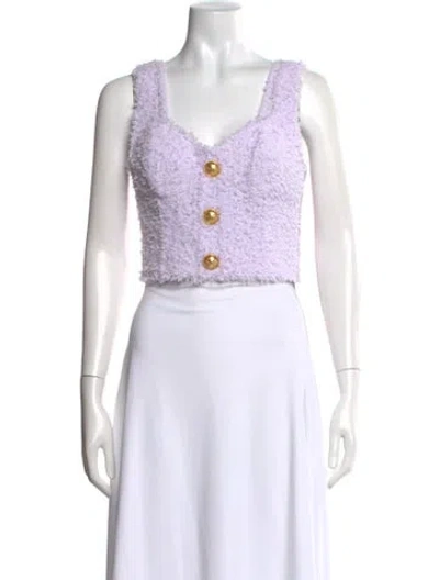 Pre-owned Balmain V-neck Sleeveless Crop Top In White