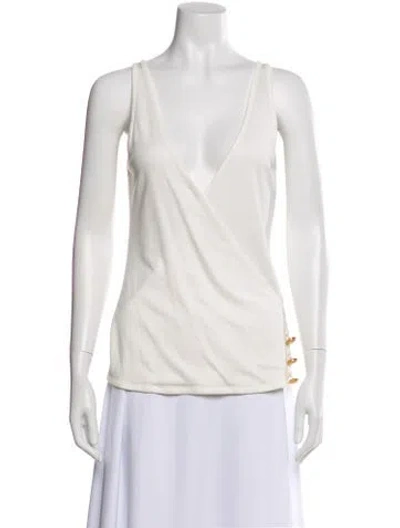 Pre-owned Balmain V-neck Sleeveless Top In White