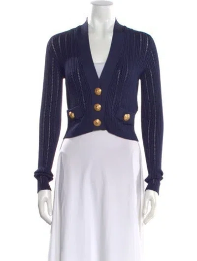 Pre-owned Balmain V-neck Sweater In Blue
