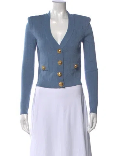 Pre-owned Balmain V-neck Sweater In Blue