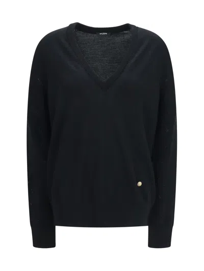 Balmain V-neck Sweater In Gold