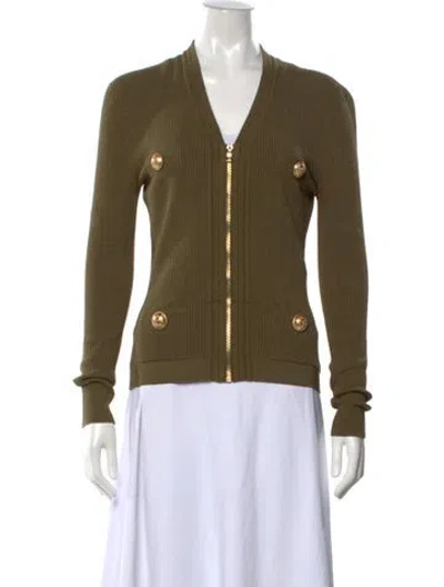 Pre-owned Balmain V-neck Sweater In Green
