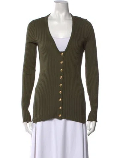 Pre-owned Balmain V-neck Sweater In Green
