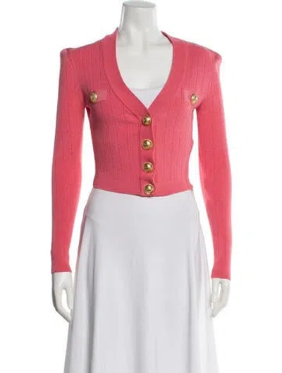 Pre-owned Balmain V-neck Sweater In Pink