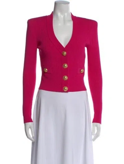 Pre-owned Balmain V-neck Sweater In Pink