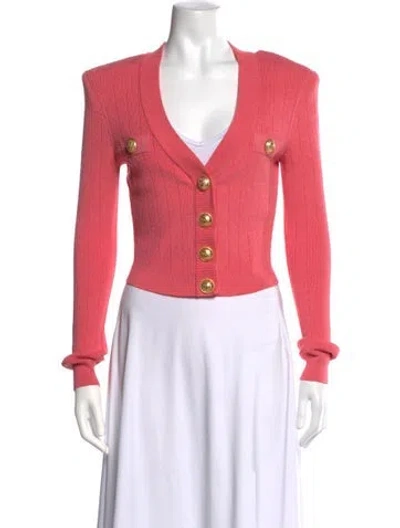 Pre-owned Balmain V-neck Sweater In Pink