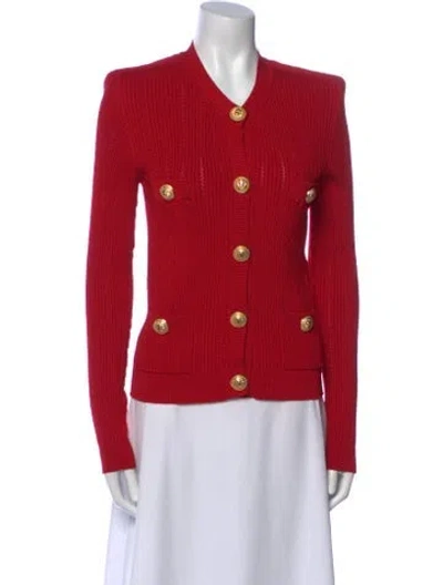 Pre-owned Balmain V-neck Sweater In Red