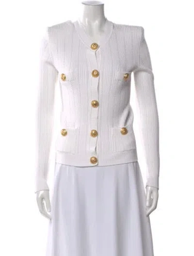 Pre-owned Balmain V-neck Sweater In White