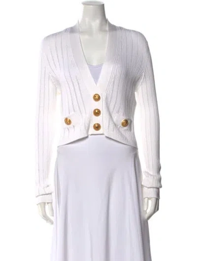 Pre-owned Balmain V-neck Sweater In White
