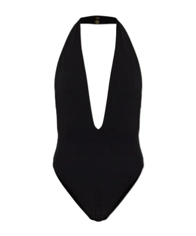 Balmain V-neck Swimsuit In Black