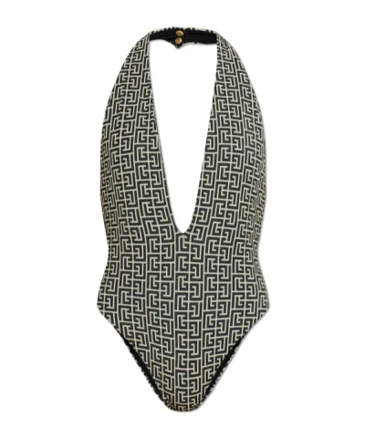 Balmain V-neck Swimsuit In Black