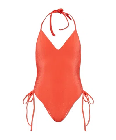 Balmain V-neck Swimsuit In Orange