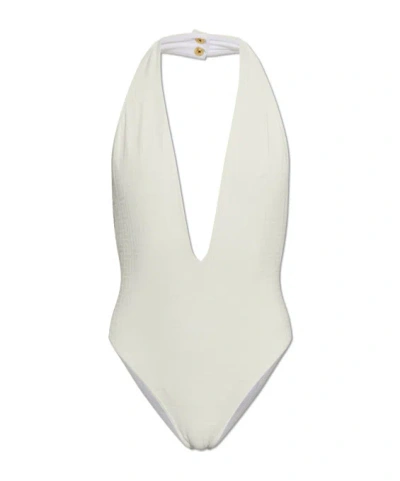 Balmain V-neck Swimsuit In White
