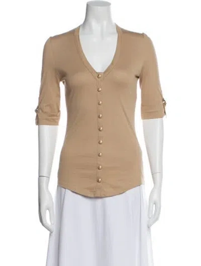 Pre-owned Balmain V-neck Three-quarter Sleeve Top In Neutral
