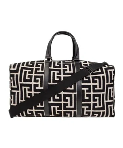 Balmain Voyage Monogram-jacquard Duffle Bag In Black