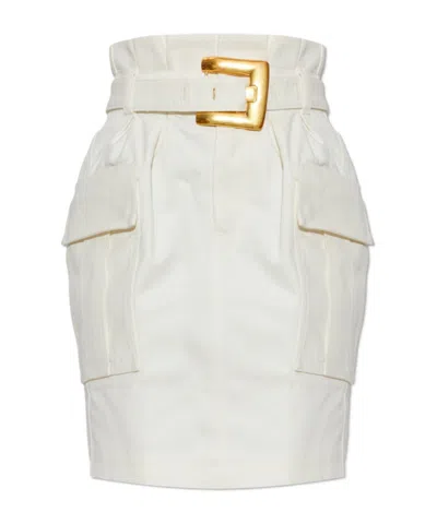 Balmain Waist-cinching Workwear Skirt In White