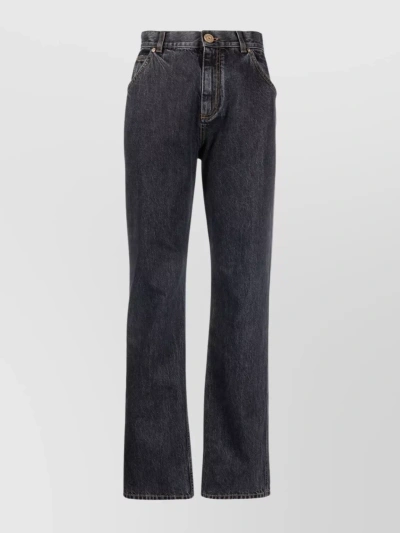 Balmain High-waisted Noir Straight-leg Denim Jeans In Grey