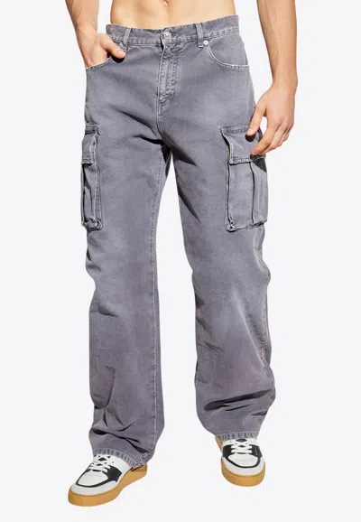 Balmain Washed Cargo Pants In Gray